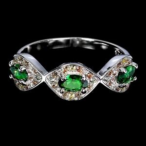 925 Sterling Silver Ring Sz 7.5 with Natural Tsavorite Garnet, Sapphire Gems